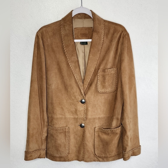RALPH LAUREN Suede Western Boho Jacket Turquoise Silver Button Whipstitch Size M